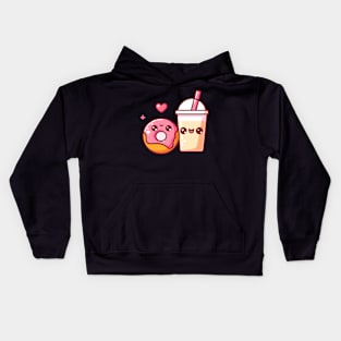 Kawaii Donut and Milkshake with a Heart | Cute Kawaii Gift for Couples Kids Hoodie